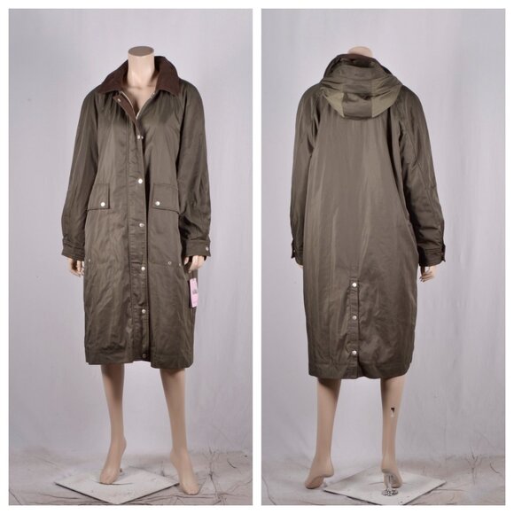 AVEC LES FILLES Twill Utility Raincoat With Quilted Lining In Fern - Picture 3 of 3